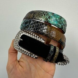 Claudio Orciani Genuine Snakeskin & Suede Leather Western Belt Rhinestone Size S